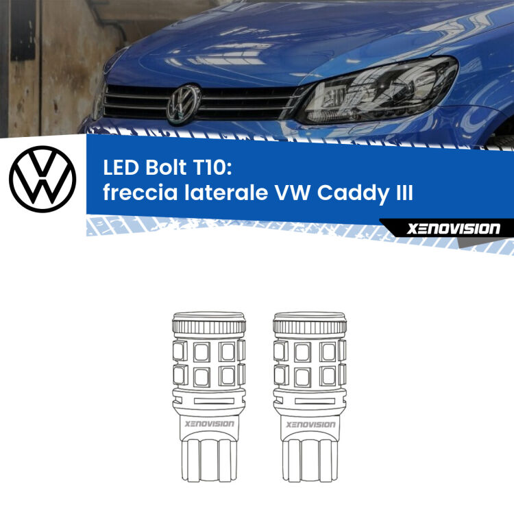 <strong>Freccia laterale LED per VW Caddy III</strong>  faro giallo. Coppia lampade <strong>T10</strong> modello Bolt canbus.