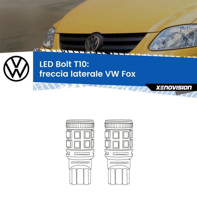 <strong>Freccia laterale LED per VW Fox</strong>  2003 - 2014. Coppia lampade <strong>T10</strong> modello Bolt canbus.