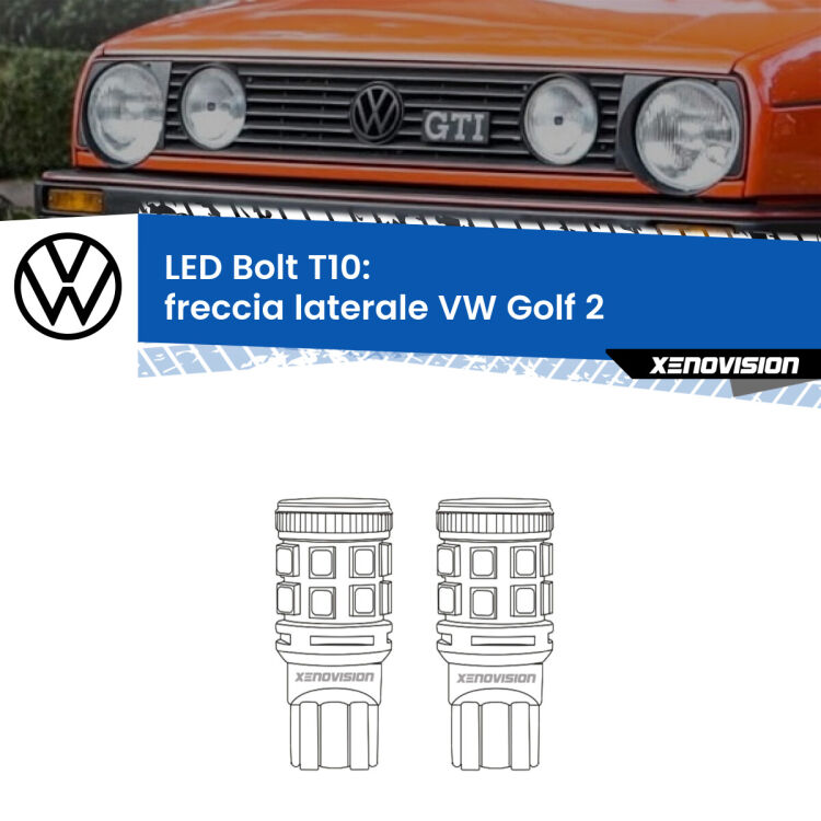 <strong>Freccia laterale LED per VW Golf 2</strong>  1983 - 1990. Coppia lampade <strong>T10</strong> modello Bolt canbus.