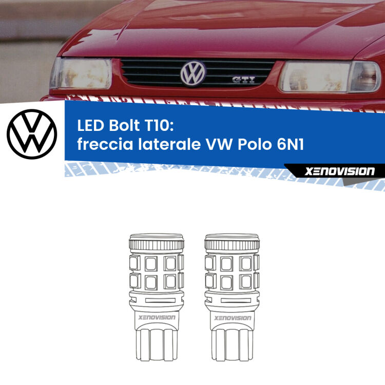 <strong>Freccia laterale LED per VW Polo</strong> 6N1 1994 - 1998. Coppia lampade <strong>T10</strong> modello Bolt canbus.