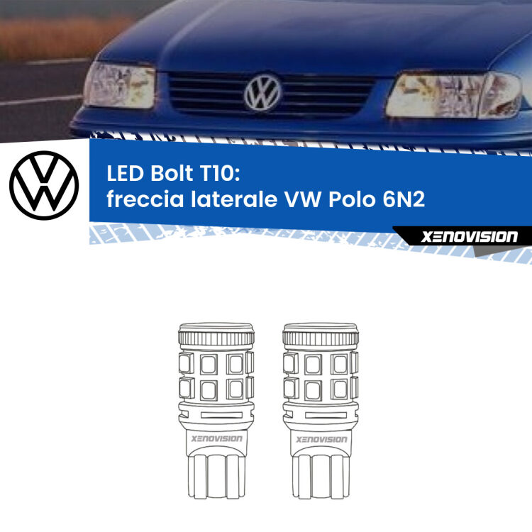 <strong>Freccia laterale LED per VW Polo</strong> 6N2 1999 - 2001. Coppia lampade <strong>T10</strong> modello Bolt canbus.