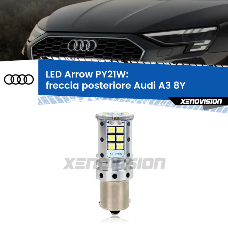 <strong>Freccia posteriore LED no-spie per Audi A3</strong> 8Y 2020 in poi. Lampada <strong>PY21W</strong> modello top di gamma Arrow.