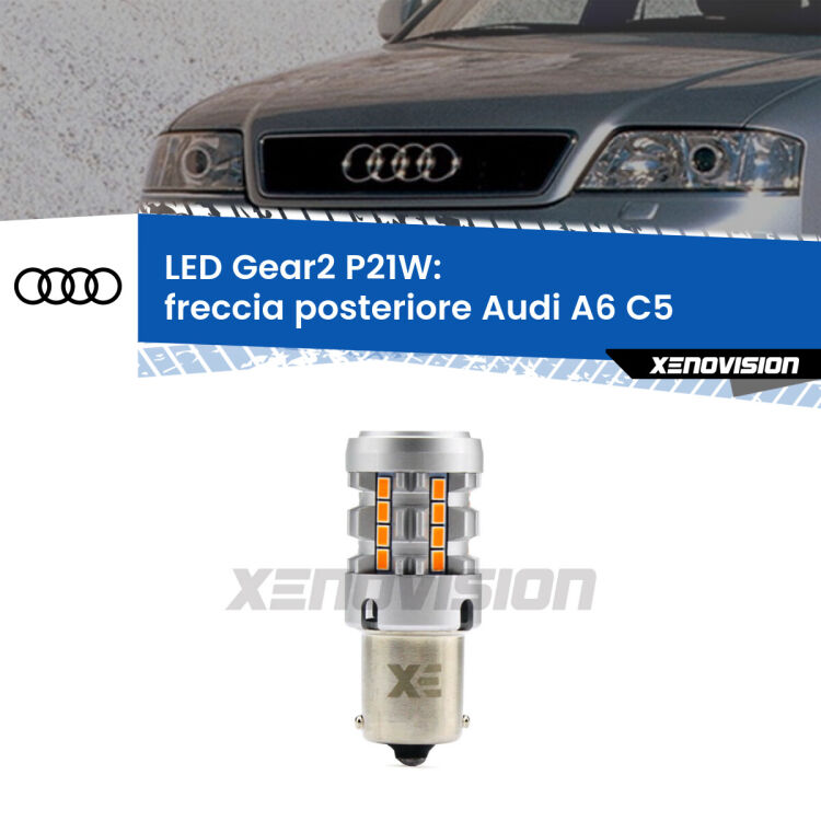 FINE SERIE: NO GARANZIA <strong>Freccia posteriore LED no-spie per Audi A6</strong> C5 1997 - 2004. Lampada <strong>P21W</strong> modello Gear2 no Hyperflash.