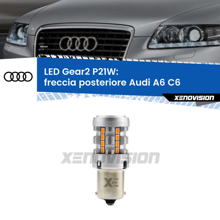 FINE SERIE: NO GARANZIA <strong>Freccia posteriore LED no-spie per Audi A6</strong> C6 2009 - 2011. Lampada <strong>P21W</strong> modello Gear2 no Hyperflash.