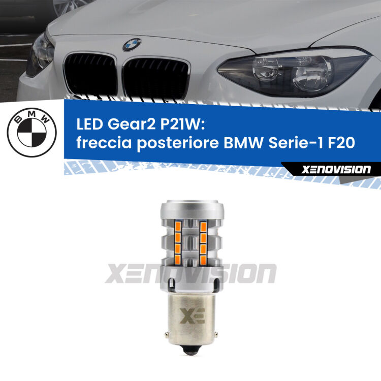 FINE SERIE: NO GARANZIA <strong>Freccia posteriore LED no-spie per BMW Serie-1</strong> F20 LCI2. Lampada <strong>P21W</strong> modello Gear2 no Hyperflash.