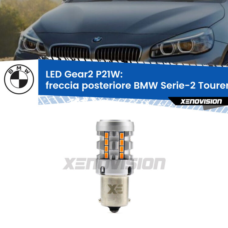 FINE SERIE: NO GARANZIA <strong>Freccia posteriore LED no-spie per BMW Serie-2 Tourer</strong> F45, F46 2014 - 2018. Lampada <strong>P21W</strong> modello Gear2 no Hyperflash.