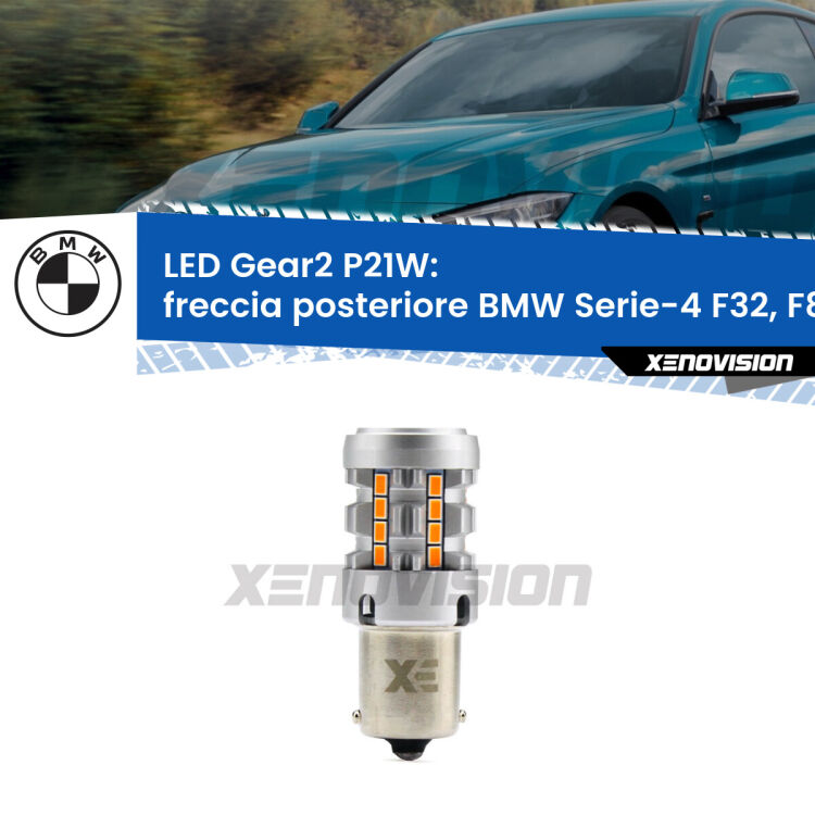 FINE SERIE: NO GARANZIA <strong>Freccia posteriore LED no-spie per BMW Serie-4</strong> F32, F82 2013 - 2017. Lampada <strong>P21W</strong> modello Gear2 no Hyperflash.