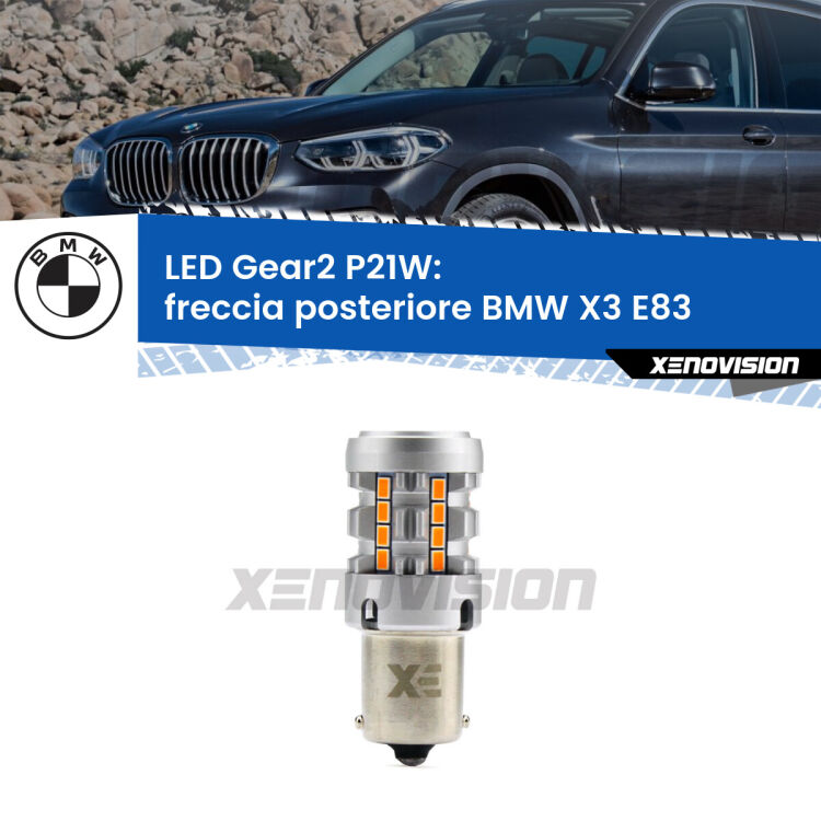 FINE SERIE: NO GARANZIA <strong>Freccia posteriore LED no-spie per BMW X3</strong> E83 faro giallo. Lampada <strong>P21W</strong> modello Gear2 no Hyperflash.