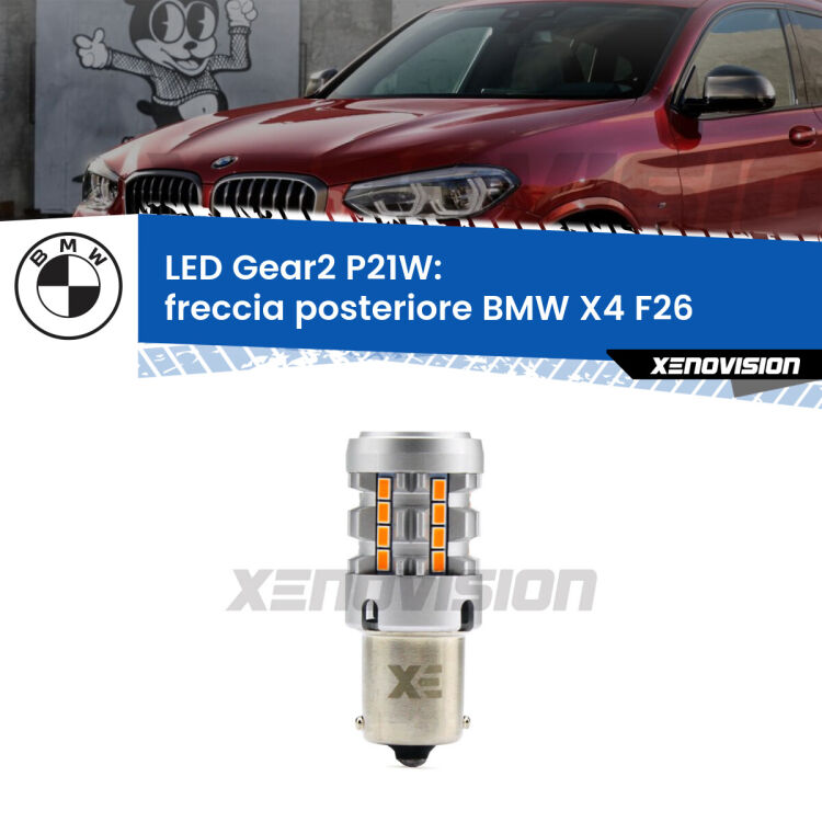 FINE SERIE: NO GARANZIA <strong>Freccia posteriore LED no-spie per BMW X4</strong> F26 2014 - 2017. Lampada <strong>P21W</strong> modello Gear2 no Hyperflash.