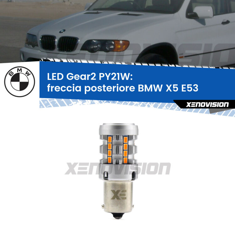 FINE SERIE: NO GARANZIA <strong>Freccia posteriore LED no-spie per BMW X5</strong> E53 faro bianco. Lampada <strong>PY21W</strong> modello Gear2 no Hyperflash.