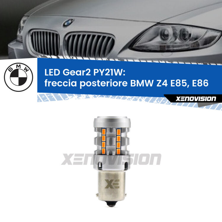 FINE SERIE: NO GARANZIA <strong>Freccia posteriore LED no-spie per BMW Z4</strong> E85, E86 faro bianco. Lampada <strong>PY21W</strong> modello Gear2 no Hyperflash.