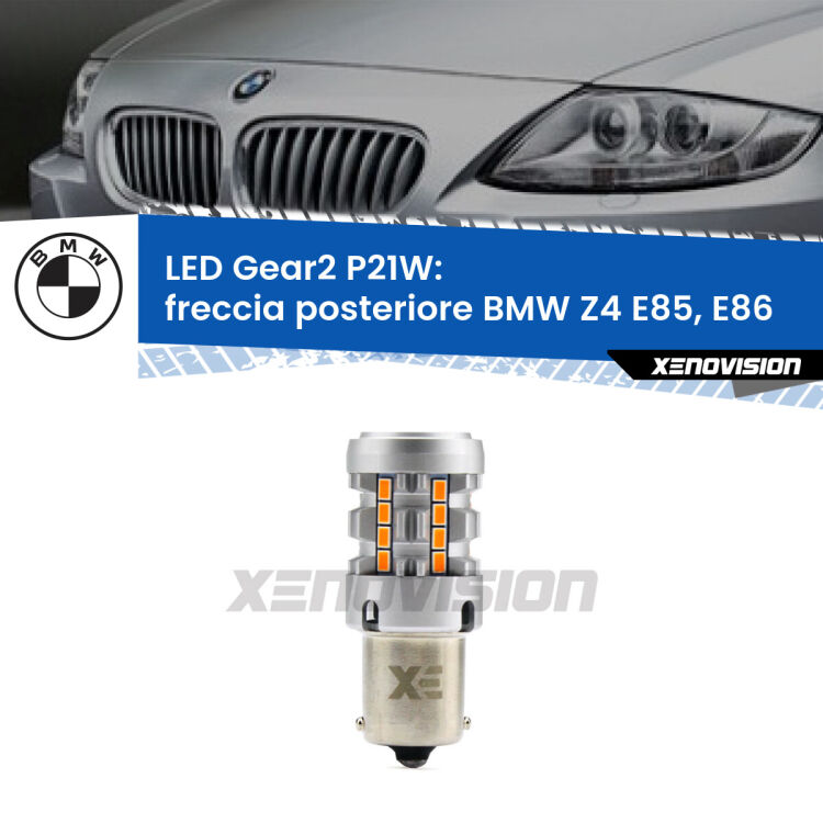 FINE SERIE: NO GARANZIA <strong>Freccia posteriore LED no-spie per BMW Z4</strong> E85, E86 faro giallo. Lampada <strong>P21W</strong> modello Gear2 no Hyperflash.