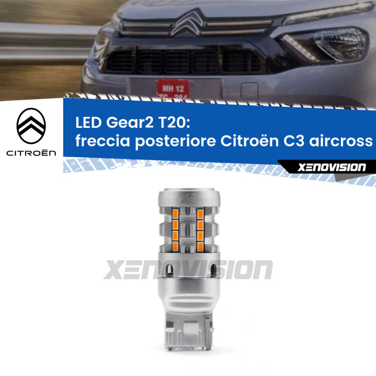 <strong>Freccia posteriore LED no-spie per Citroën C3 aircross</strong> II 2024 in poi. Lampada <strong>T20</strong> modello Gear2 no Hyperflash.