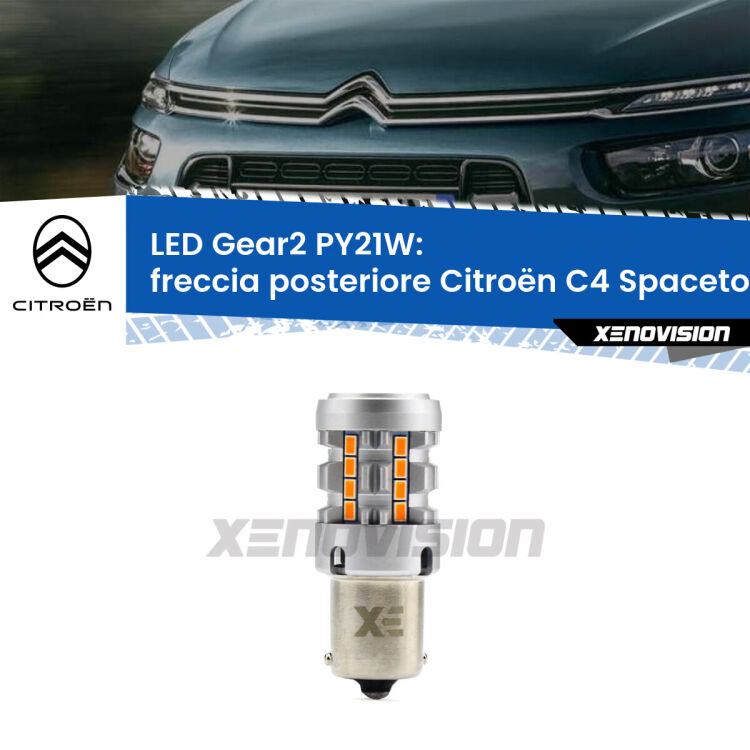 <strong>Freccia posteriore LED no-spie per Citroën C4 Spacetourer</strong>  restyling. Lampada <strong>PY21W</strong> modello Gear2 no Hyperflash.