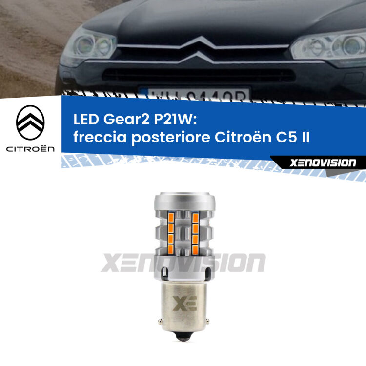 <strong>Freccia posteriore LED no-spie per Citroën C5</strong> II 2008 - 2014. Lampada <strong>P21W</strong> modello Gear2 no Hyperflash.