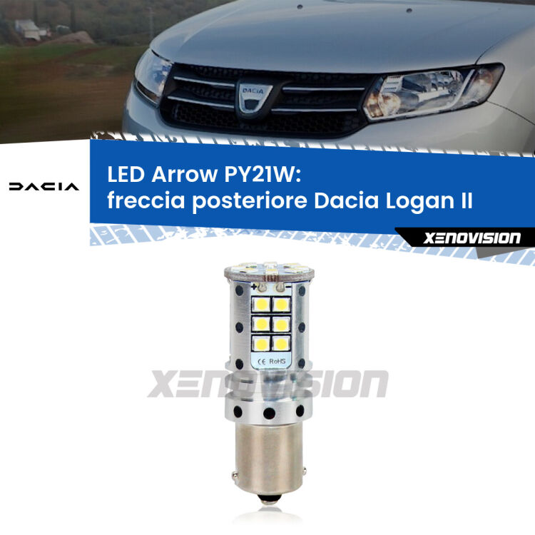 <strong>Freccia posteriore LED no-spie per Dacia Logan</strong> II 2012 in poi. Lampada <strong>PY21W</strong> modello top di gamma Arrow.