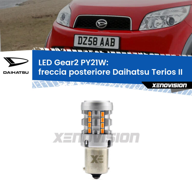 <strong>Freccia posteriore LED no-spie per Daihatsu Terios</strong> II faro bianco. Lampada <strong>PY21W</strong> modello Gear2 no Hyperflash.