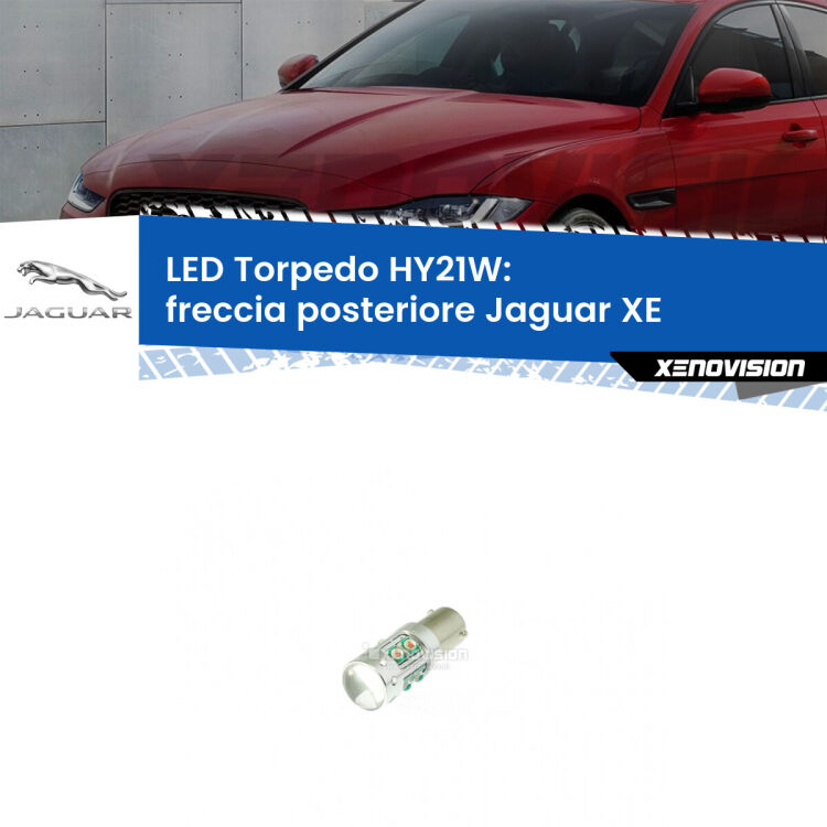 <strong>Freccia posteriore LED arancio per Jaguar XE</strong>  2015 in poi. Lampada <strong>HY21W</strong> canbus modello Torpedo.