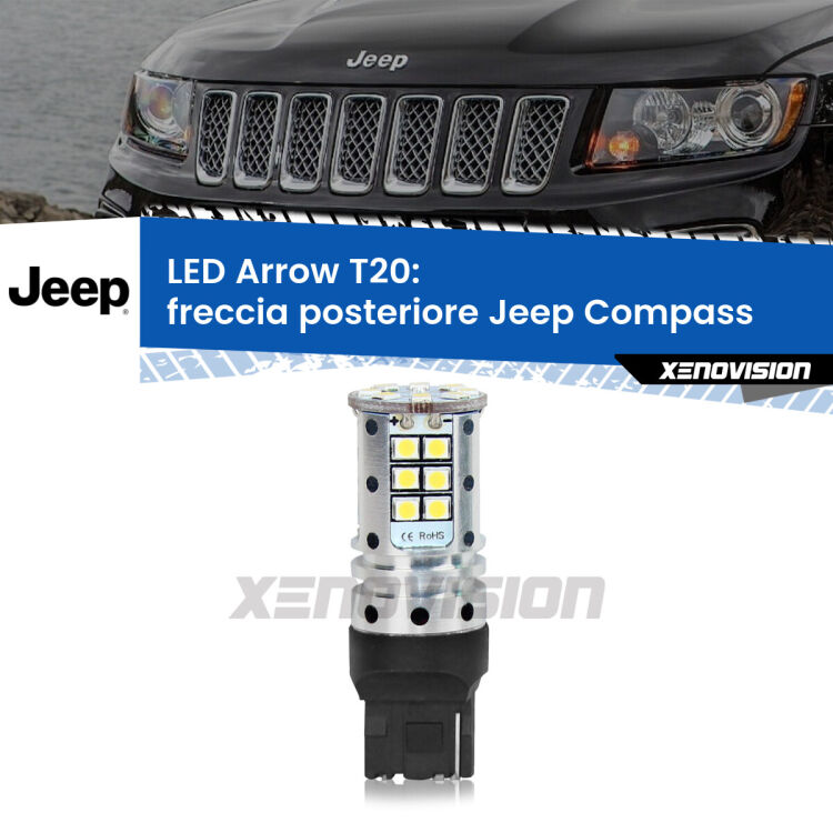 <strong>Freccia posteriore LED no-spie per Jeep Compass</strong>  2011 - 2016. Lampada <strong>T20</strong> no Hyperflash modello Arrow.