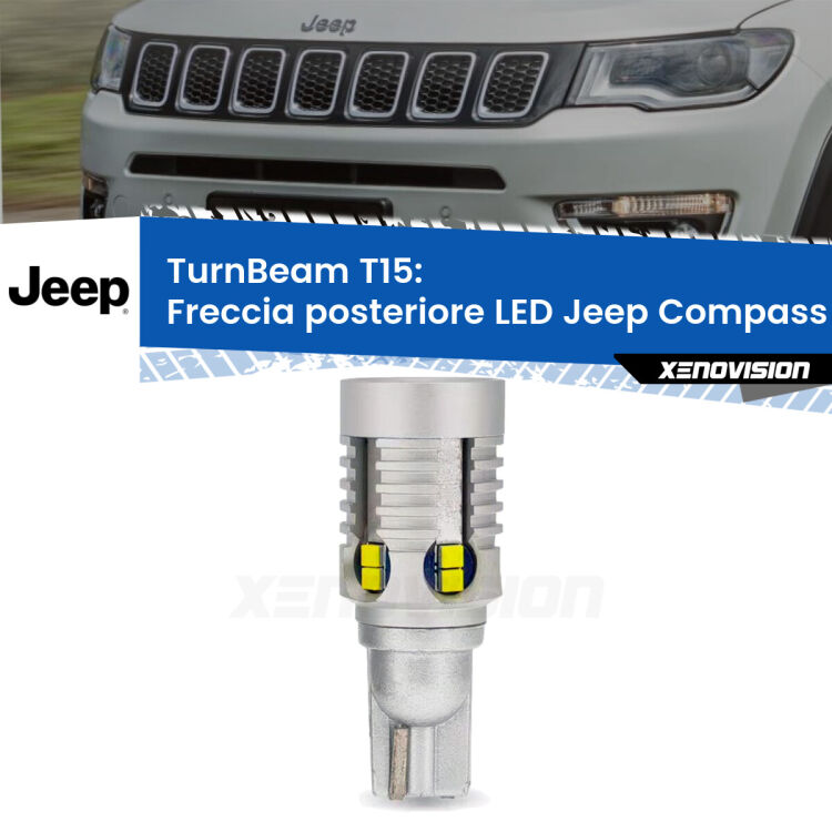 <strong>LED freccia posteriore Jeep Compass </strong>II. Una lampada LED T15 per Frecce, ottima resa in ogni direzione, Qualità Massima.