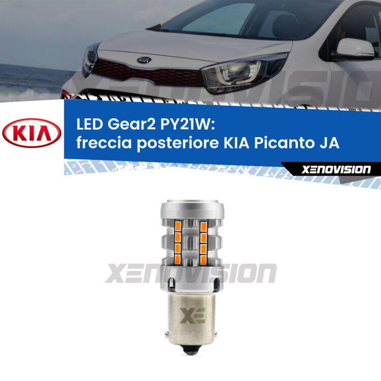 FINE SERIE: NO GARANZIA <strong>Freccia posteriore LED no-spie per KIA Picanto</strong> JA 2017 in poi. Lampada <strong>PY21W</strong> modello Gear2 no Hyperflash.