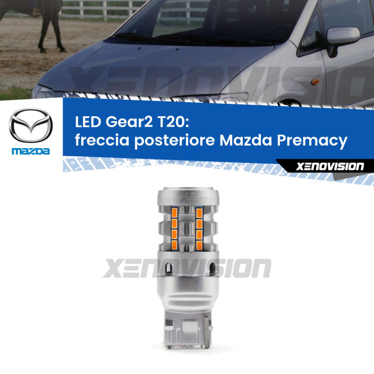 FINE SERIE: NO GARANZIA <strong>Freccia posteriore LED no-spie per Mazda Premacy</strong>  1999 - 2005. Lampada <strong>T20</strong> modello Gear2 no Hyperflash.