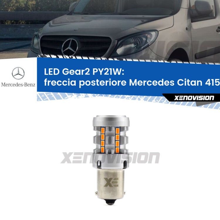 FINE SERIE: NO GARANZIA <strong>Freccia posteriore LED no-spie per Mercedes Citan</strong> 415 2012 in poi. Lampada <strong>PY21W</strong> modello Gear2 no Hyperflash.