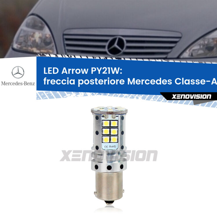 <strong>Freccia posteriore LED no-spie per Mercedes Classe-A</strong> W168 faro bianco. Lampada <strong>PY21W</strong> modello top di gamma Arrow.