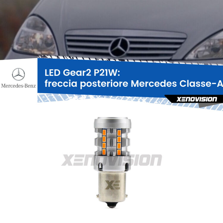 FINE SERIE: NO GARANZIA <strong>Freccia posteriore LED no-spie per Mercedes Classe-A</strong> W168 faro giallo. Lampada <strong>P21W</strong> modello Gear2 no Hyperflash.