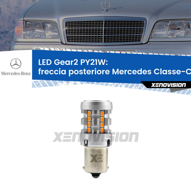 FINE SERIE: NO GARANZIA <strong>Freccia posteriore LED no-spie per Mercedes Classe-C</strong> W202 faro bianco. Lampada <strong>PY21W</strong> modello Gear2 no Hyperflash.