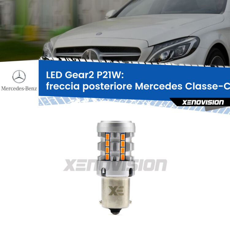 FINE SERIE: NO GARANZIA <strong>Freccia posteriore LED no-spie per Mercedes Classe-C</strong> W205 2013 - 2018. Lampada <strong>P21W</strong> modello Gear2 no Hyperflash.