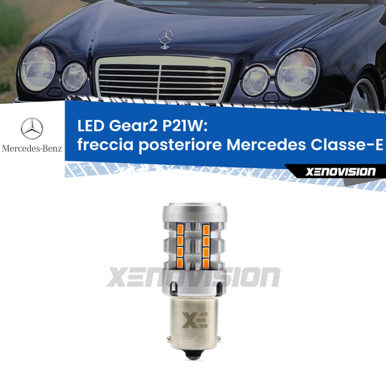 FINE SERIE: NO GARANZIA <strong>Freccia posteriore LED no-spie per Mercedes Classe-E</strong> W210 faro giallo. Lampada <strong>P21W</strong> modello Gear2 no Hyperflash.