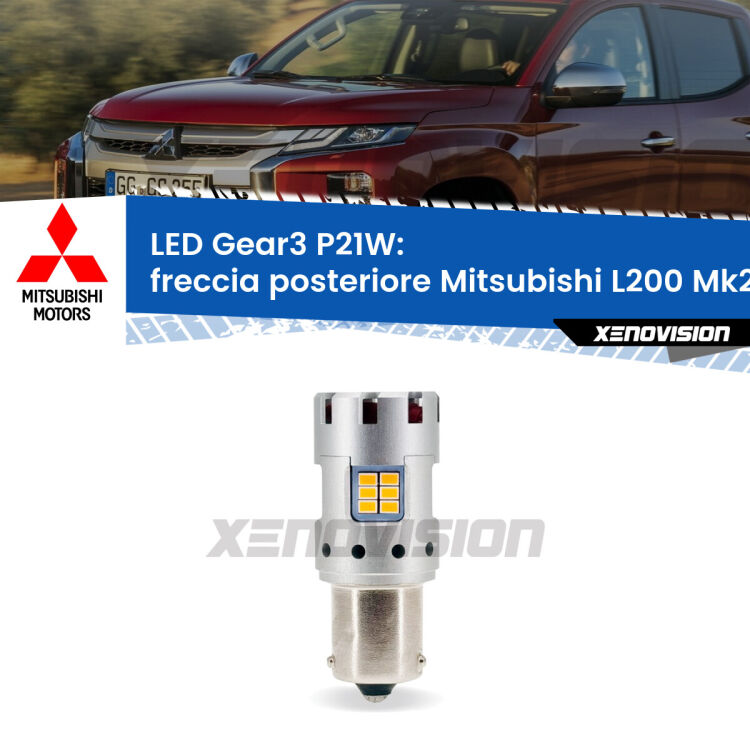 <strong>Freccia posteriore LED no-spie per Mitsubishi L200</strong> Mk2 1986 - 1996. Lampada <strong>P21W</strong> modello Gear3 no Hyperflash, raffreddata a ventola.