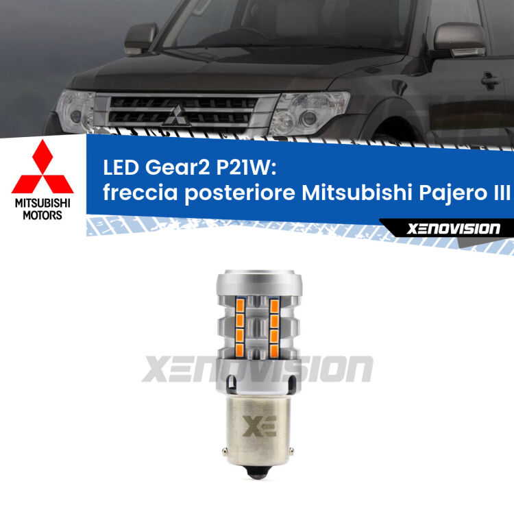 FINE SERIE: NO GARANZIA <strong>Freccia posteriore LED no-spie per Mitsubishi Pajero III</strong> V60 faro giallo. Lampada <strong>P21W</strong> modello Gear2 no Hyperflash.