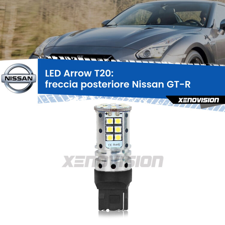 <strong>Freccia posteriore LED no-spie per Nissan GT-R</strong>  2007 in poi. Lampada <strong>T20</strong> no Hyperflash modello Arrow.