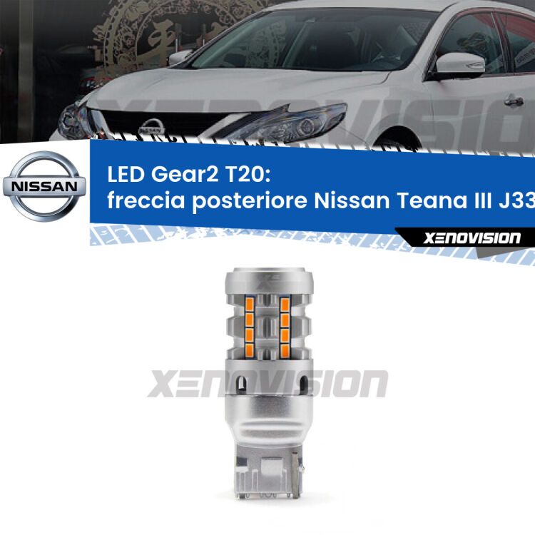 FINE SERIE: NO GARANZIA <strong>Freccia posteriore LED no-spie per Nissan Teana III</strong> J33 2013 in poi. Lampada <strong>T20</strong> modello Gear2 no Hyperflash.