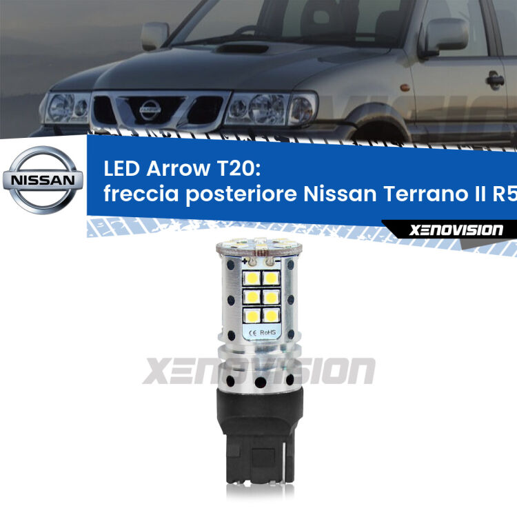 <strong>Freccia posteriore LED no-spie per Nissan Terrano II</strong> R50 1997 - 2004. Lampada <strong>T20</strong> no Hyperflash modello Arrow.