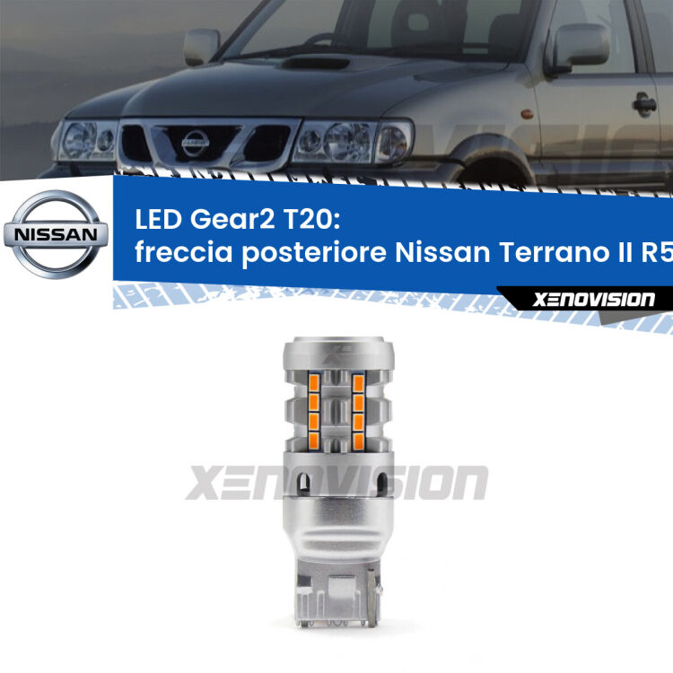 FINE SERIE: NO GARANZIA <strong>Freccia posteriore LED no-spie per Nissan Terrano II</strong> R50 1997 - 2004. Lampada <strong>T20</strong> modello Gear2 no Hyperflash.