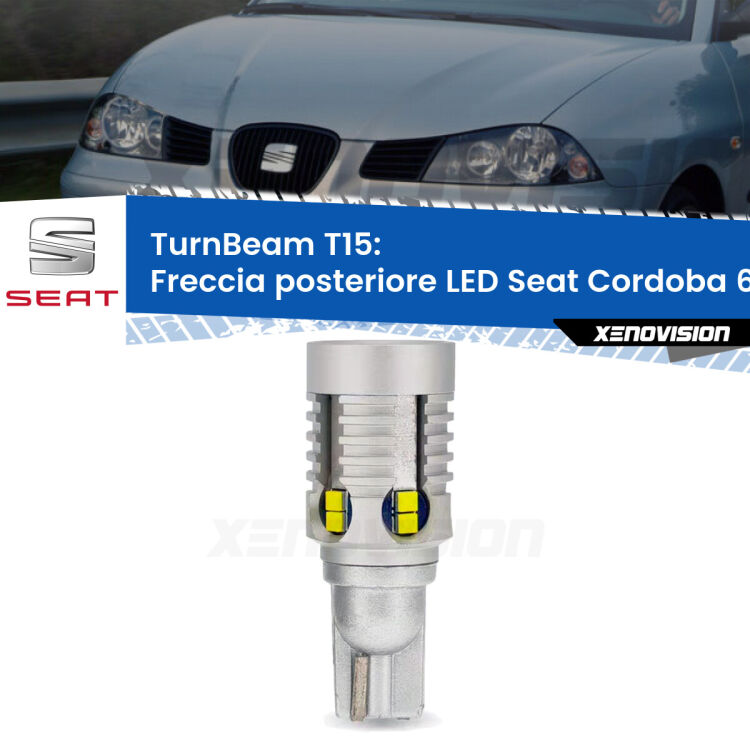 <strong>LED freccia posteriore Seat Cordoba </strong>6L. Una lampada LED T15 per Frecce, ottima resa in ogni direzione, Qualità Massima.