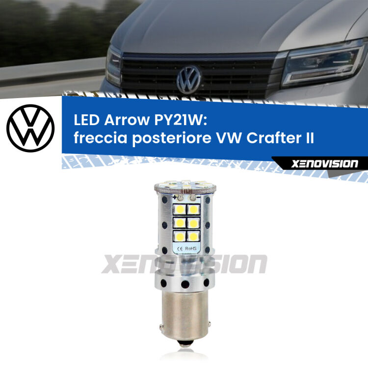 <strong>Freccia posteriore LED no-spie per VW Crafter</strong> II 2016 in poi. Lampada <strong>PY21W</strong> modello top di gamma Arrow.