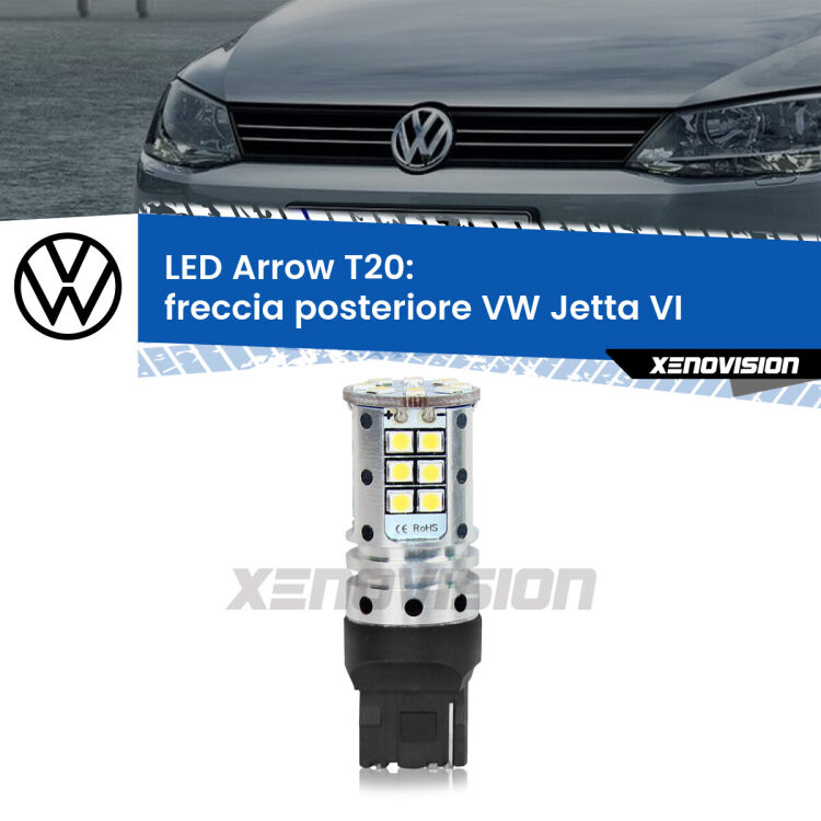 <strong>Freccia posteriore LED no-spie per VW Jetta</strong> VI restyling. Lampada <strong>T20</strong> no Hyperflash modello Arrow.