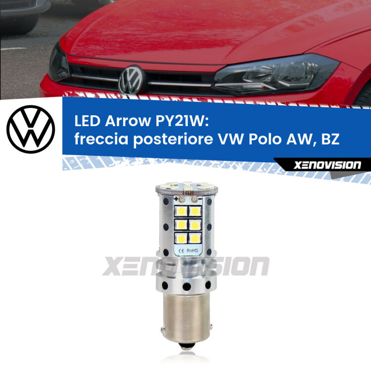 <strong>Freccia posteriore LED no-spie per VW Polo</strong> AW, BZ 2017 in poi. Lampada <strong>PY21W</strong> modello top di gamma Arrow.