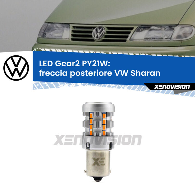 <strong>Freccia posteriore LED no-spie per VW Sharan</strong>  faro bianco. Lampada <strong>PY21W</strong> modello Gear2 no Hyperflash.