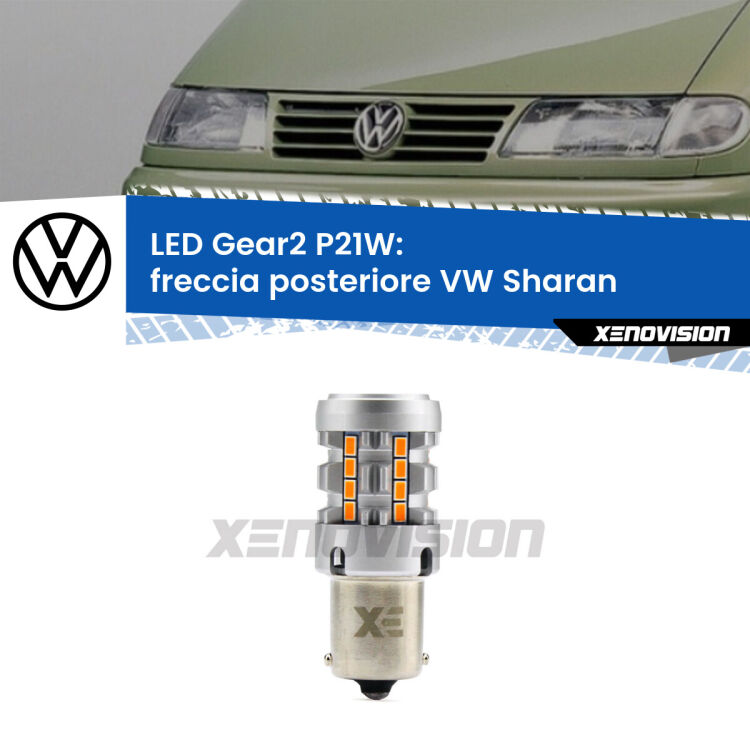 <strong>Freccia posteriore LED no-spie per VW Sharan</strong>  faro giallo. Lampada <strong>P21W</strong> modello Gear2 no Hyperflash.