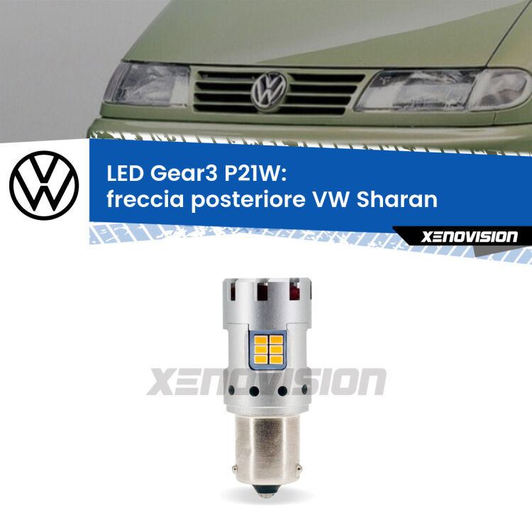 <strong>Freccia posteriore LED no-spie per VW Sharan</strong>  faro giallo. Lampada <strong>P21W</strong> modello Gear3 no Hyperflash, raffreddata a ventola.