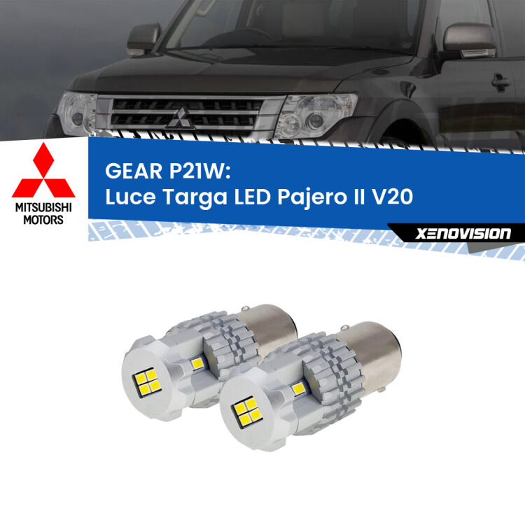 <strong>LED </strong><strong>Luce Targa Mitsubishi Pajero II (V20) 1990 - 2000</strong> . Due lampade LED P21W effetto Stealth, ottima resa in ogni direzione, Qualità Massima.