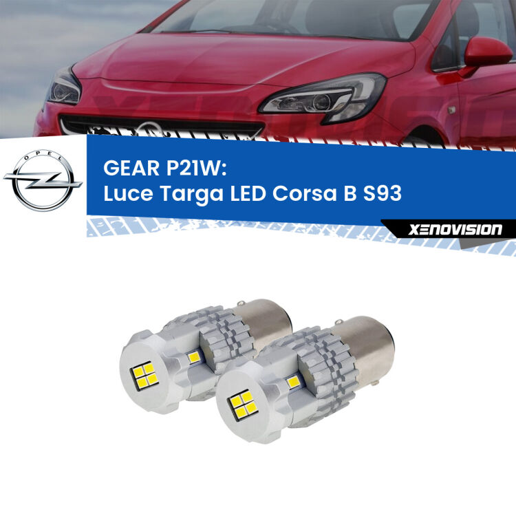 <strong>LED </strong><strong>Luce Targa Opel Corsa B (S93) 1993 - 2000</strong> . Due lampade LED P21W effetto Stealth, ottima resa in ogni direzione, Qualità Massima.