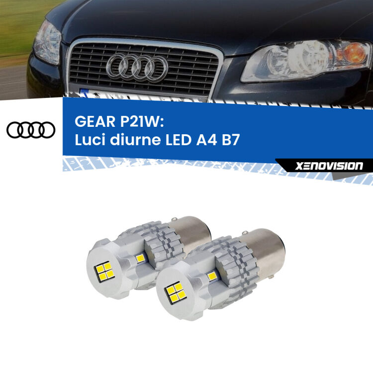 <strong>LED </strong><strong>Luci diurne Audi A4 (B7) 2004 - 2008</strong> . Due lampade LED P21W effetto Stealth, ottima resa in ogni direzione, Qualità Massima.