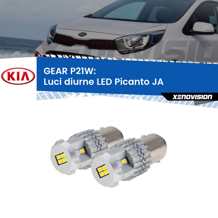 <strong>LED </strong><strong>Luci diurne KIA Picanto (JA) a parabola singola</strong> . Due lampade LED P21W effetto Stealth, ottima resa in ogni direzione, Qualità Massima.