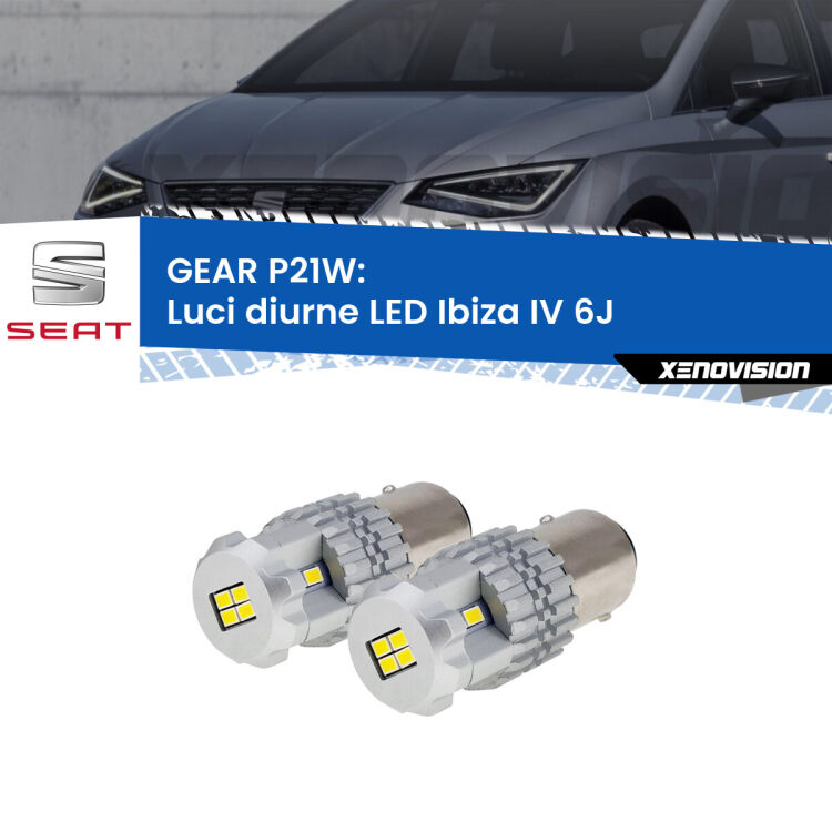 <strong>LED </strong><strong>Luci diurne Seat Ibiza IV (6J) 2008 - 2012</strong> . Due lampade LED P21W effetto Stealth, ottima resa in ogni direzione, Qualità Massima.